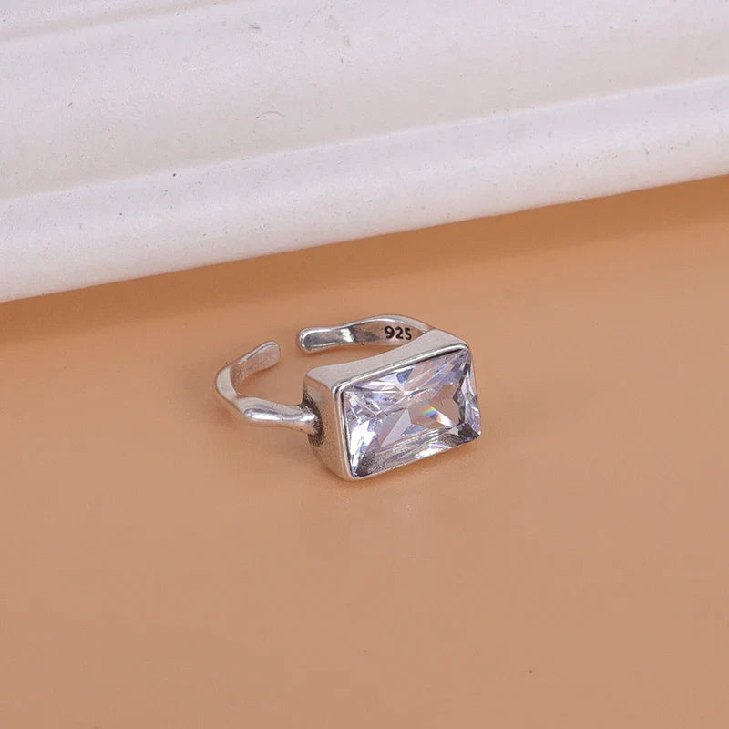925 Sterling Silver plated Ring for Women Girl Gift Blace Stone Crystal Glaze Retro Punk Open Jewelry Dropship Wholesale