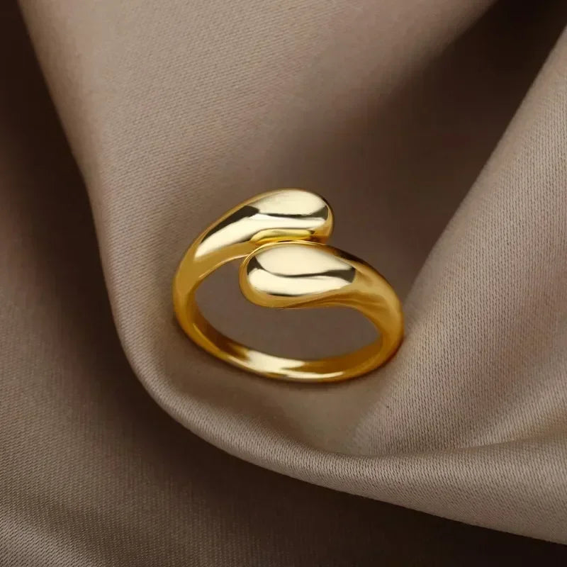 925 Sterling Silver Smooth Water Drop Rings For Woman 18K Gold Open Ring Wedding Couple Rings Aesthetic Jewelry Gift