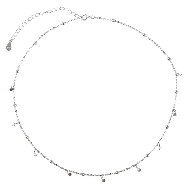 925 Sterling Silver Neck Chain Tassels Round Necklaces Women Jewelry Exquisite Elegant Aesthetic Charms Accessories Argent 925
