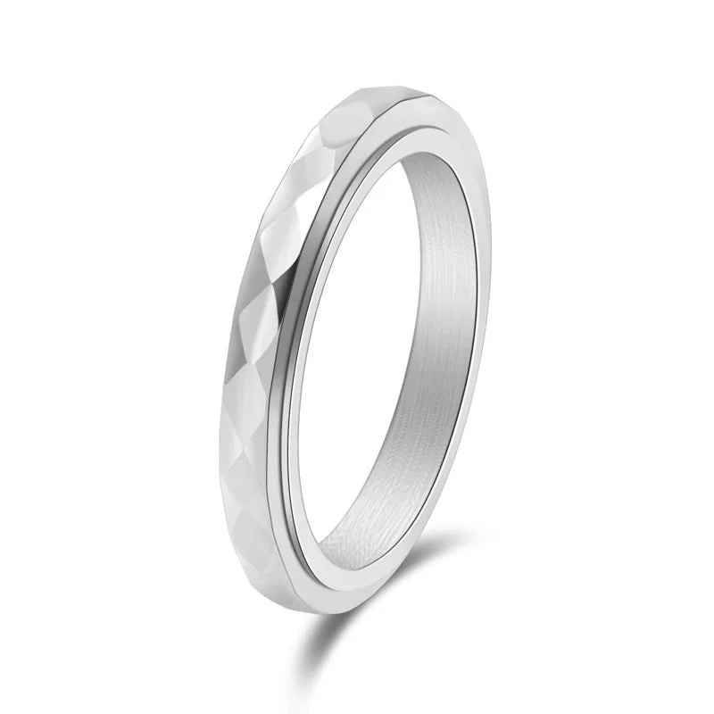 3mm Thin Stainless Steel Faceted Spinner Ring Wedding Band for Women Girl Size 5-12