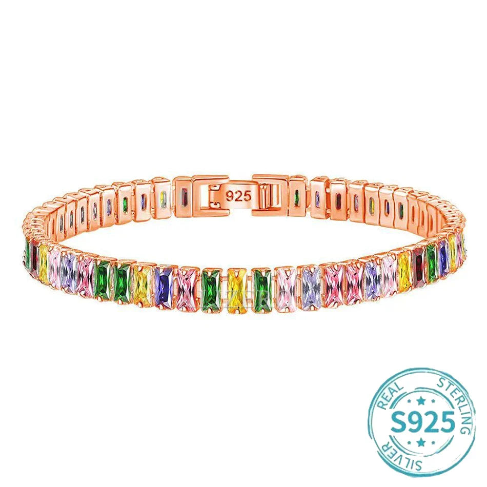 ALIZERO S925 Sterling Silver Bracelet Original Multicolor Zirconia Tennis Bracelets For Women Fashion Luxury Charm Jewelry