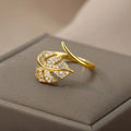 Fashion Palm Leaf Shape Open Rings For Women Gold Color Zircon Adjustable Finger Ring Girls Korean Party Jewelry Gift