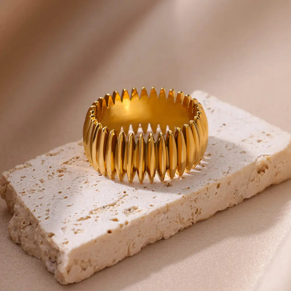 Stainless Steel Geometric Stripe Rings for Women Trendy Gold Plated Geometric Finger Ring Punk Christmas Party Jewelry Gift
