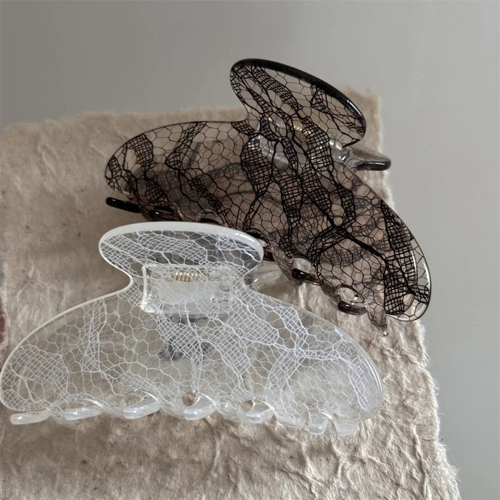 8.5Cm New Korean Woman Senior Lace Pattern Hair Claw Barrettes Girl Fashion Hair Clips Hair Headwear Hair Accessories Hairpins