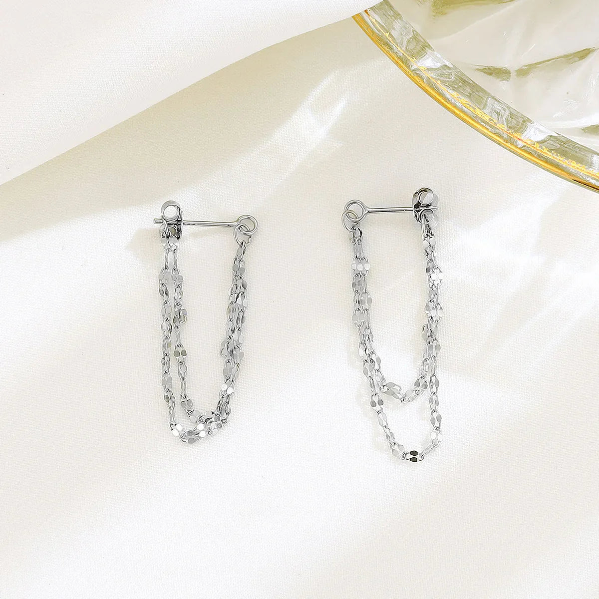 925 Silver designed earrings with double layered tassel chains at the front and back, exquisite earrings and dynamic earrings