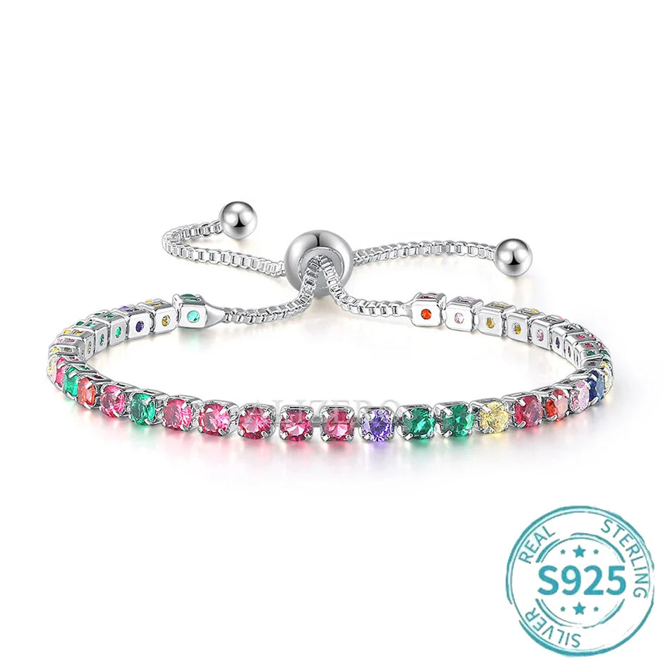 ALIZERO S925 Sterling Silver Bracelet Original Multicolor Zirconia Tennis Bracelets For Women Fashion Luxury Charm Jewelry