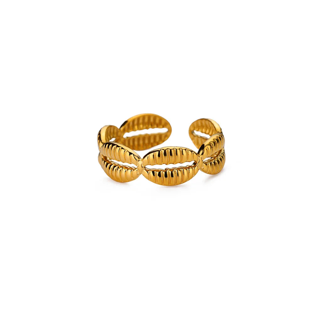 316L Stainless Steel Starfish Shell Rings for Women Gold Color Open Finger Ring Femme Trendy Summer Vacation Ocean Jewelry Gift