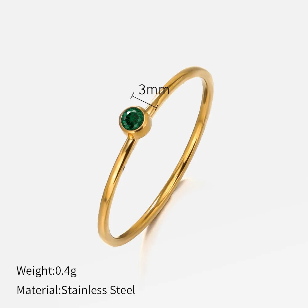 316 Stainless Steel Birthstone Ring Gold Color Simple Fashion Style For Women Festival Party Gift Jewelry Dropshipping