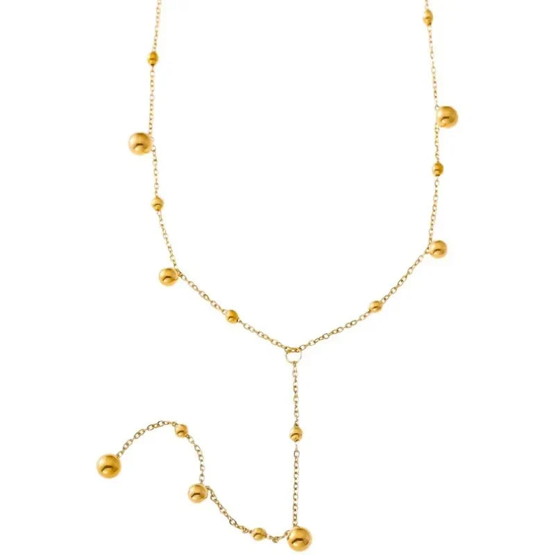 316L Stainless Steel Gold Color Beads Long Pendant Necklace For Women Fashion Choker Clavicle Chain Jewelry Gift Wedding