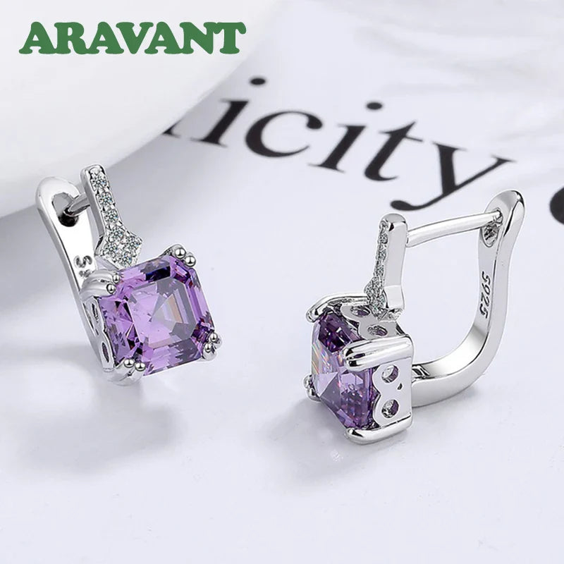 Aravant 925 Sterling Silver Square Zircon Drop Earrings For Women Fashion Jewelry