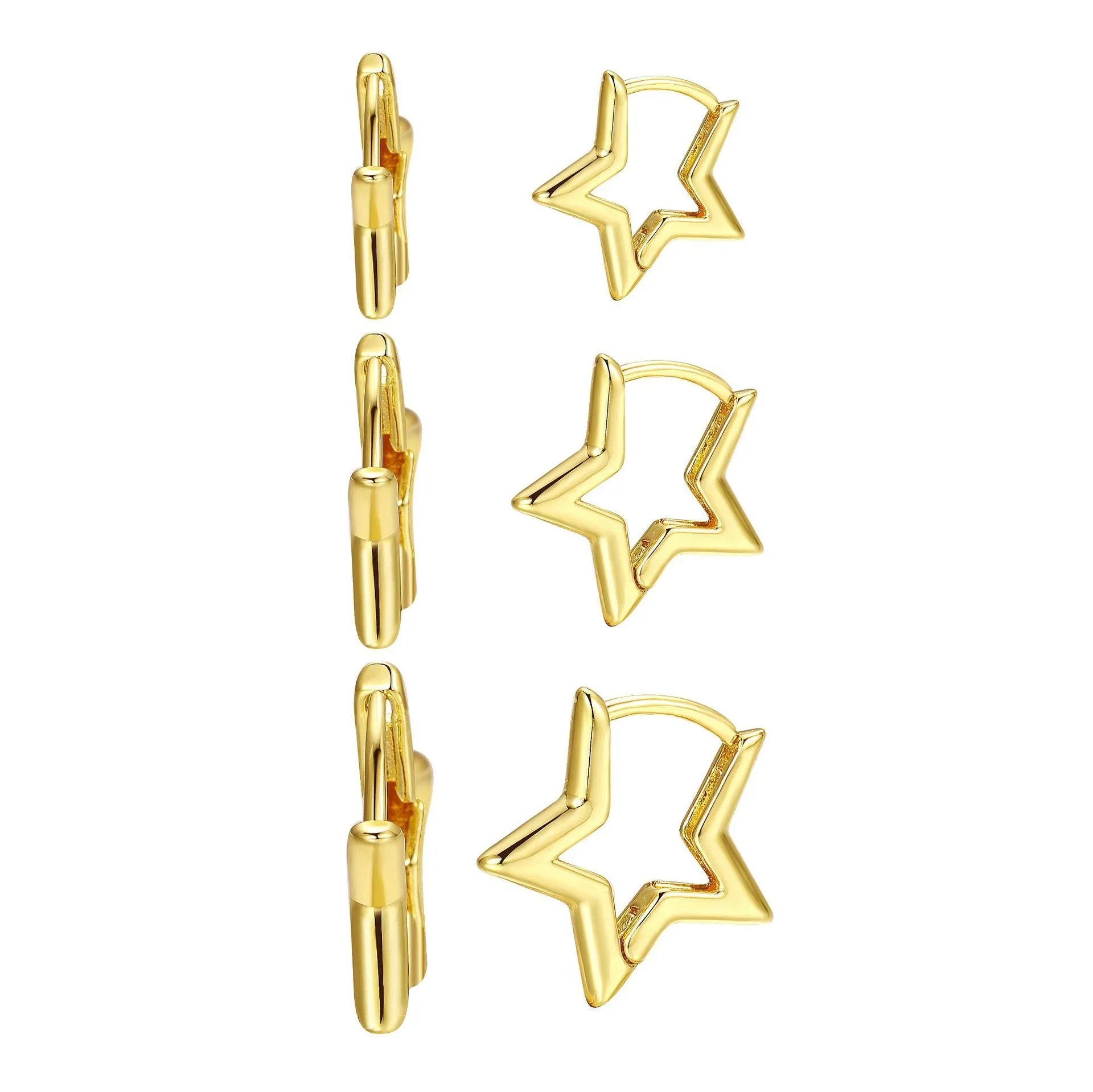 3 Pairs/set Punk Geometric Star Hoop Earrings for Women Simple Gold Color Copper Metal Circle Huggie Earrings New Unisex Jewelry