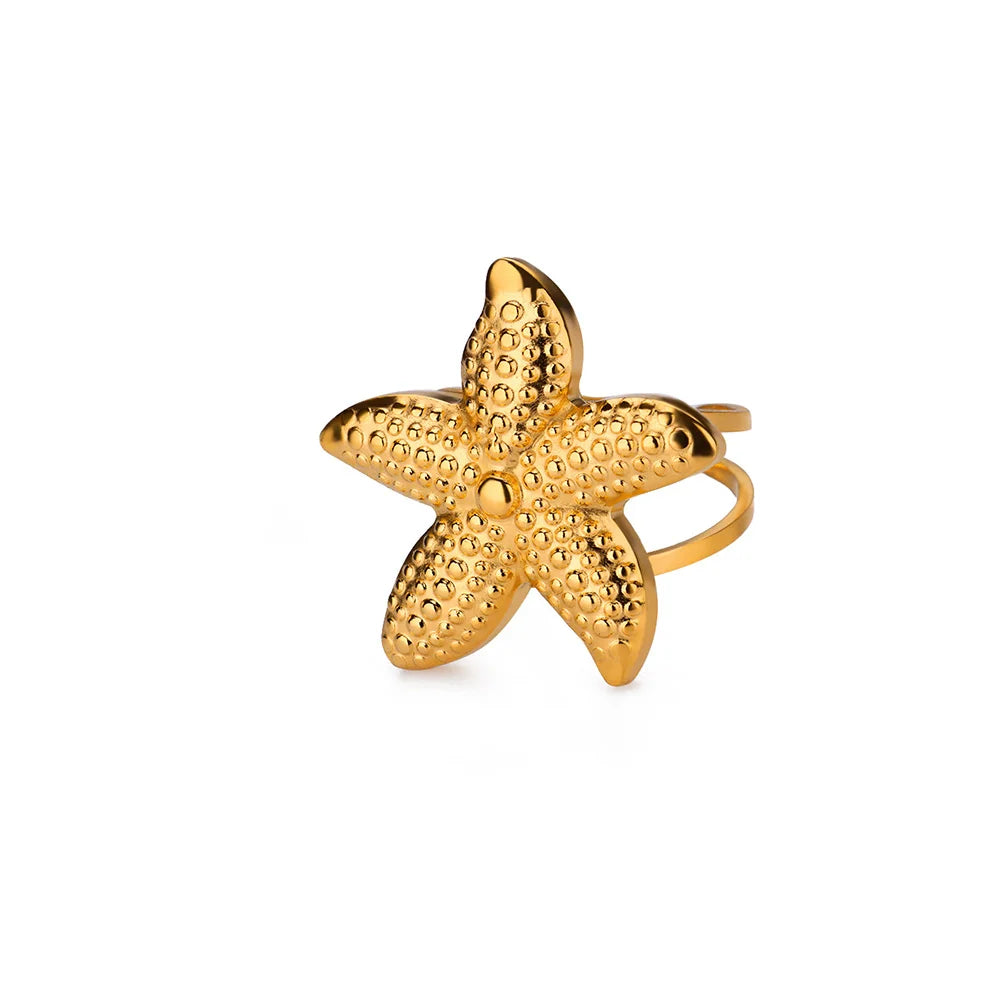 316L Stainless Steel Starfish Shell Rings for Women Gold Color Open Finger Ring Femme Trendy Summer Vacation Ocean Jewelry Gift