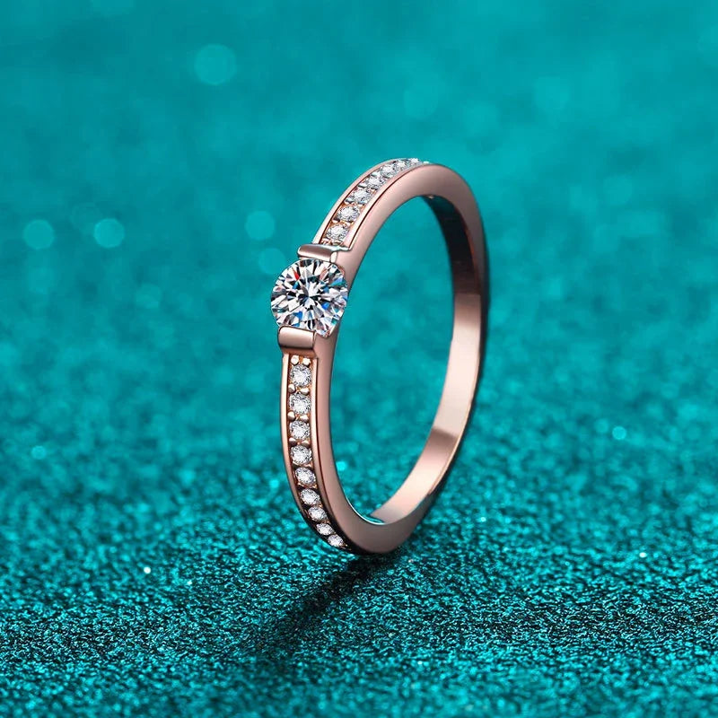 NeeTim 0.3ct D Color Moissanite Eternity Band Ring 925 Sterling Silver with Rose Gold Plated Wedding Rings For Women Jewelry