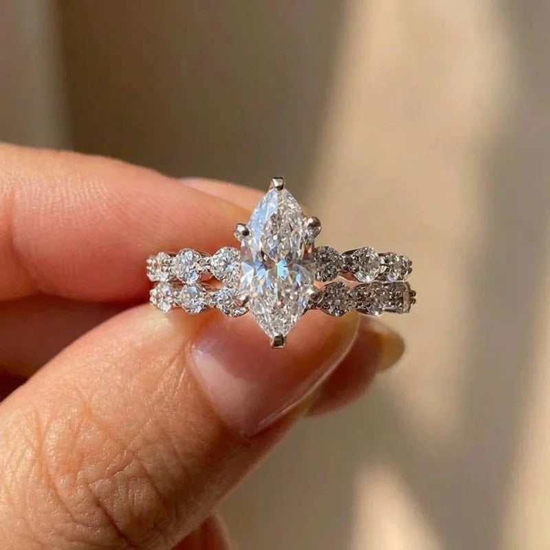 925 Sterling Silver Fashion Classic Marquise Zircon Ring For Women Engagement Wedding Luxury High Quality Fine Jewelry Hot Sales