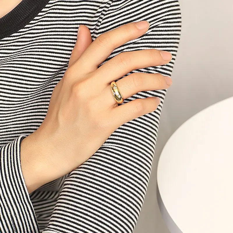925 Sterling Silve Star Chunky Ring For Women Vintage Trendy Gold Color Zirconia Finger Stacking Rings Punk Accessories Jewelry