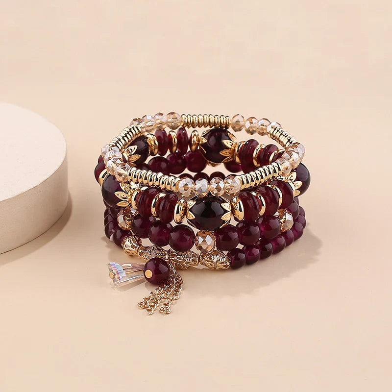 4Pcs New Tassel Charm Beads Bracelet Set For Women Colorful   Glass Beaded Chain Bangle Female Bohemian Jewelry