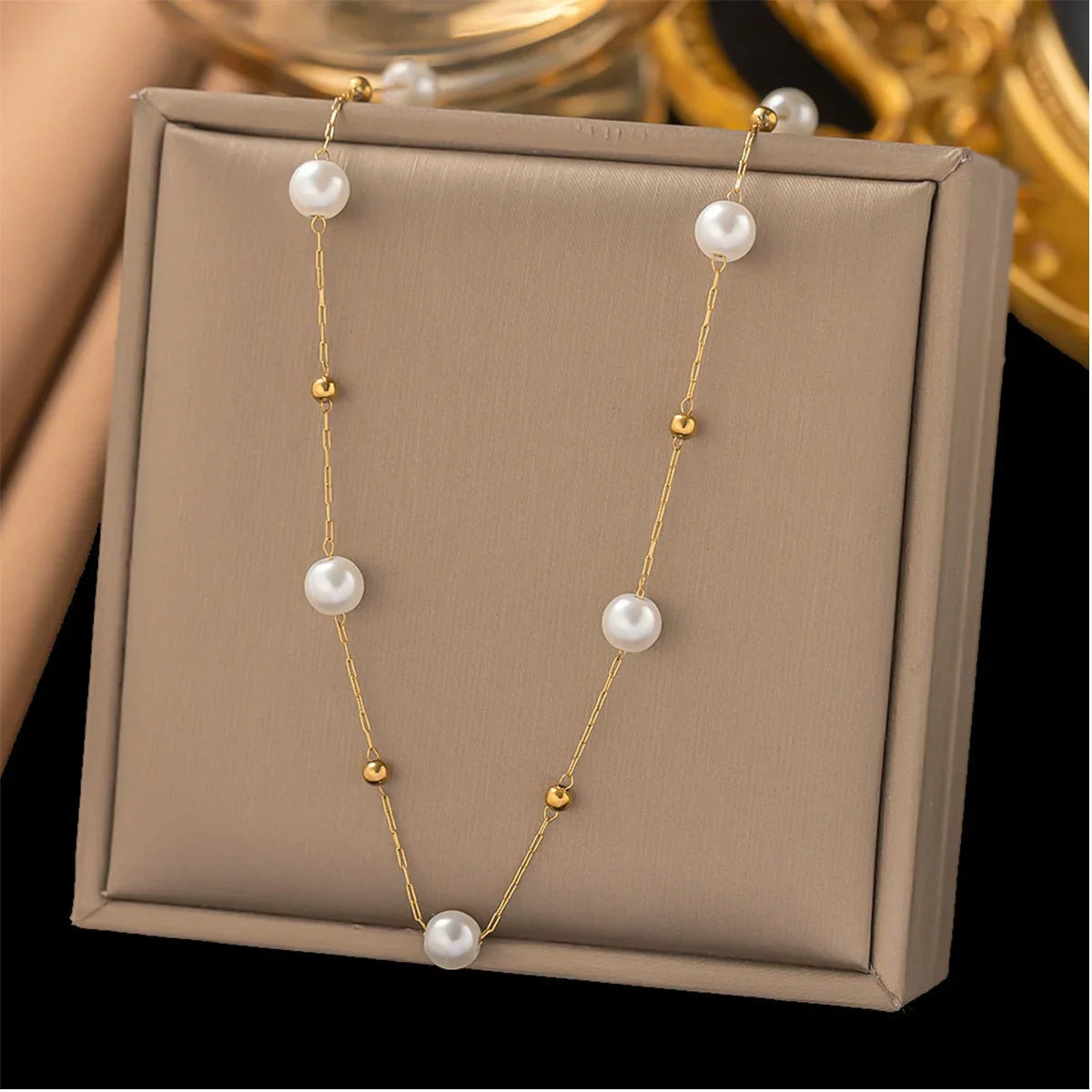 316L Stainless Steel Gold Color Beads Long Pendant Necklace For Women Fashion Choker Clavicle Chain Jewelry Gift Wedding