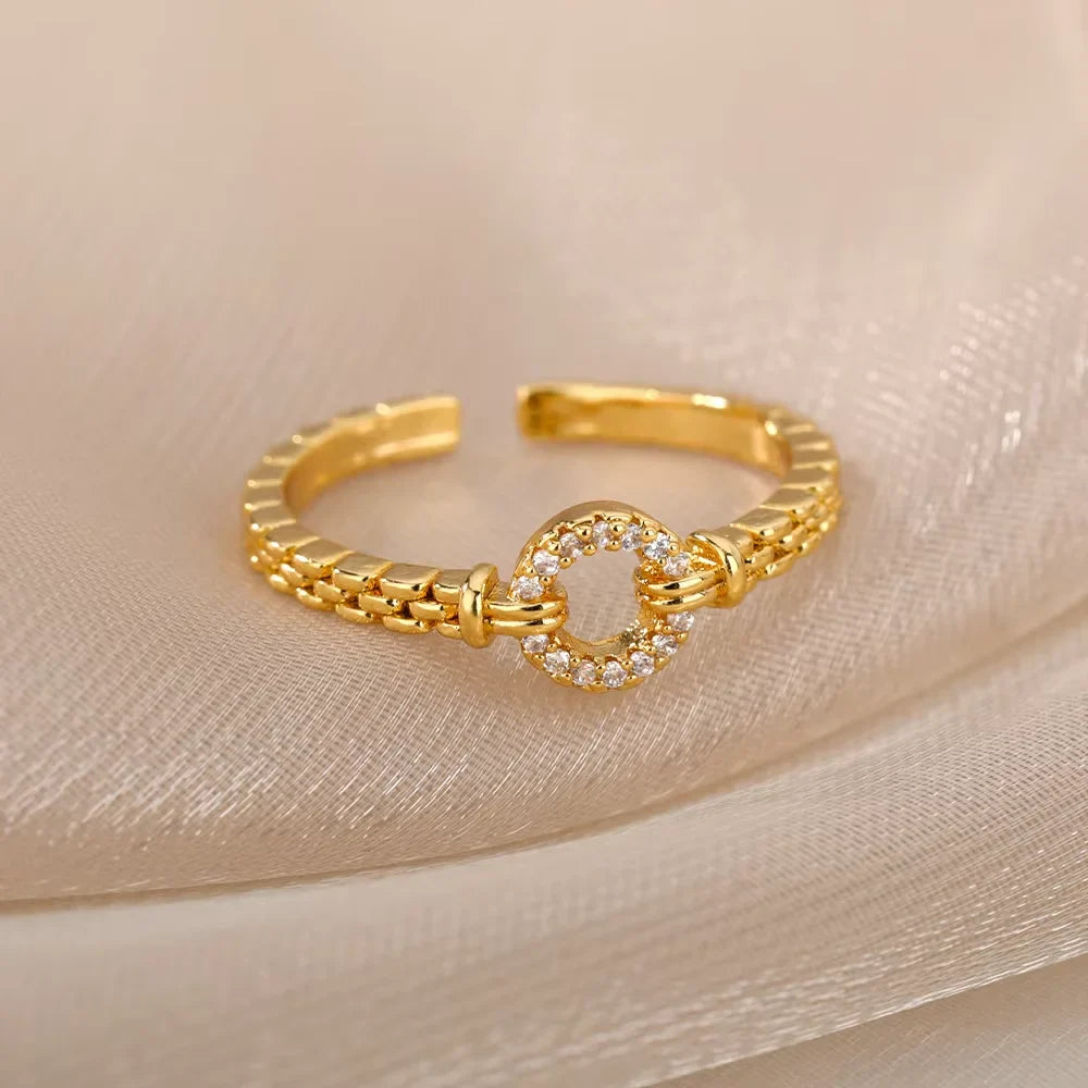 Anillos Gold Color Cubic Zirconia Chic Rings For Women 2025 Punk Elegant Wedding Party Aesthetic Stainless Steel Ring Jewelry