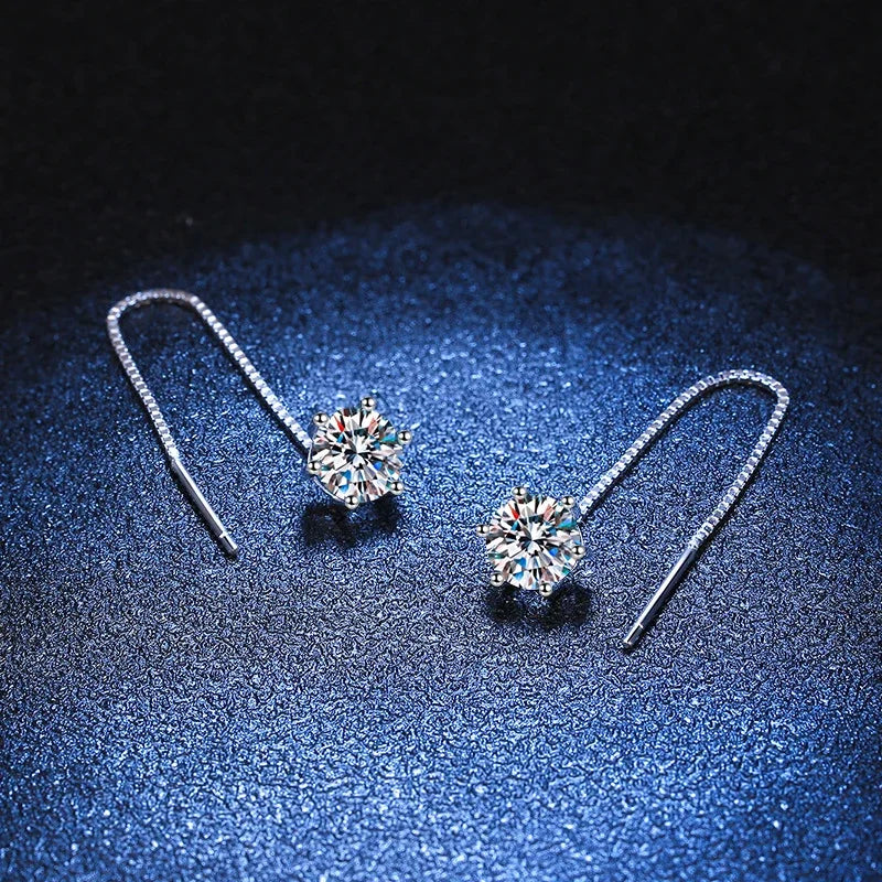 NeeTim 1CT Moissanite Earrings S925 Sterling Silver Plated with White Gold Ear Wire Line Drop Earring Hoop Wedding Fine Jewelry