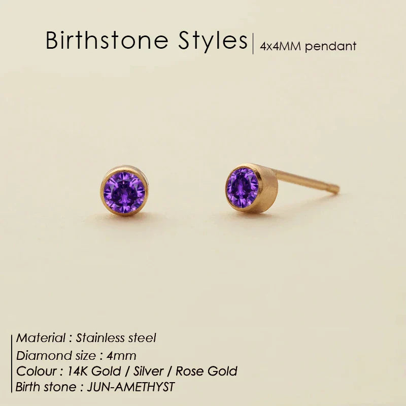 316 Stainless Steel Birthstone Ear Stud Piercing Gun Gold Color Push-Back Earrings Piercing Safe For Baby And Women Gift Jewelry
