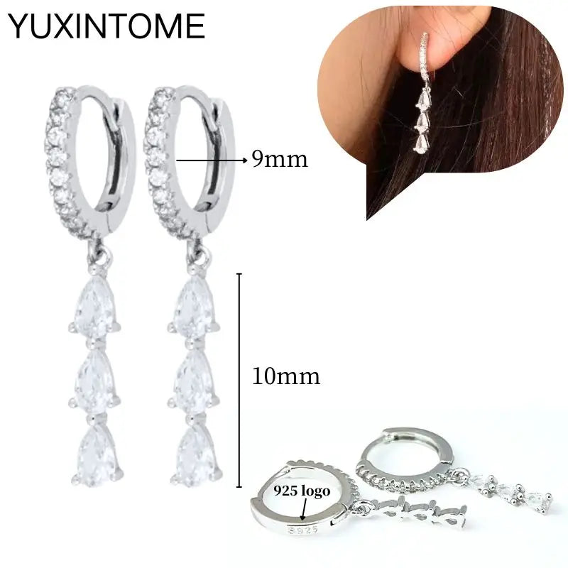 925 Sterling Silver Ear Needle Fashion Hoop Earrings White Crystal Luxury Women's Silver Earrings Wedding Women's Jewelry Gift