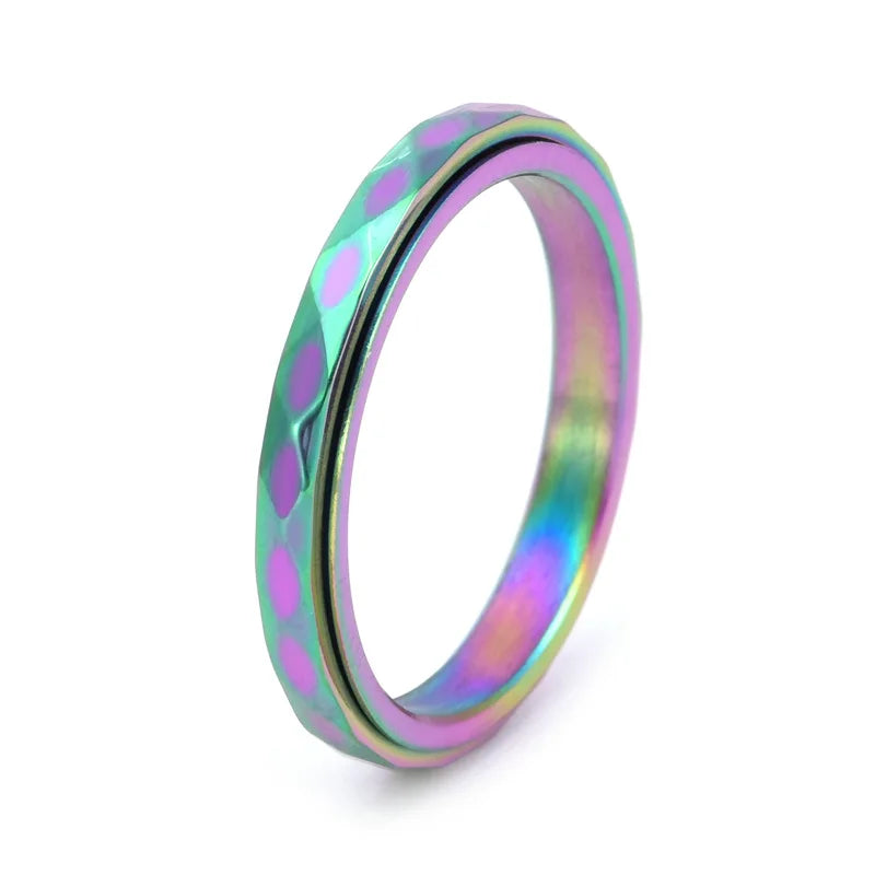 3mm Thin Stainless Steel Faceted Spinner Ring Wedding Band for Women Girl Size 5-12