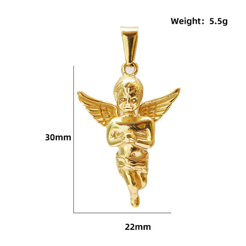 18K Gold Plated 3d Solid Angel Charm Stainless Steel Religious Cupid Angel Pendant Necklace For Men Jewelry
