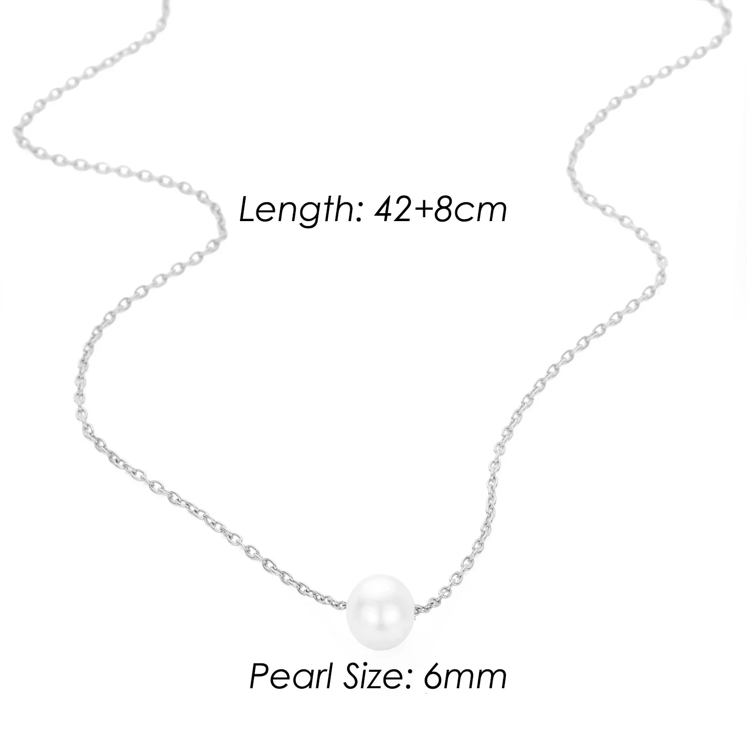 4MM Simulated-pearl Pendant Necklace for Women Dainty Stainless Steel Gold Color Necklace Women