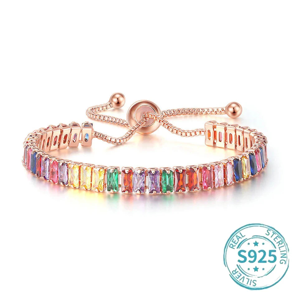 ALIZERO S925 Sterling Silver Bracelet Original Multicolor Zirconia Tennis Bracelets For Women Fashion Luxury Charm Jewelry
