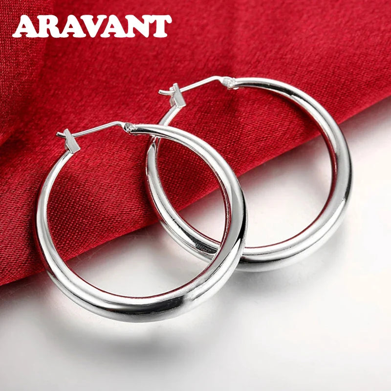 Aravant 925 Silver 35mm Rose Gold Hoop Earrings For Women Girls Fashion Jewelry