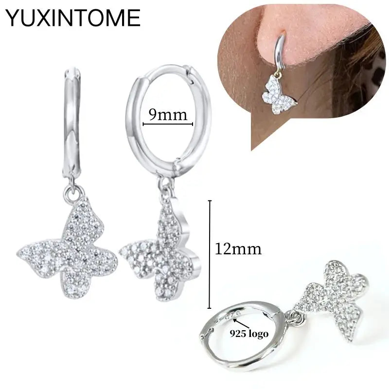 925 Sterling Silver Ear Needle Fashion Hoop Earrings White Crystal Luxury Women's Silver Earrings Wedding Women's Jewelry Gift