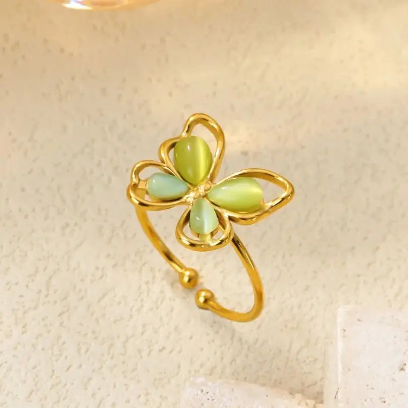 Popular Butterfly Rings For Women Gold Color Stainless Steel Geometric Opening Finger Ring Aesthetic Wedding Christmas Jewelry