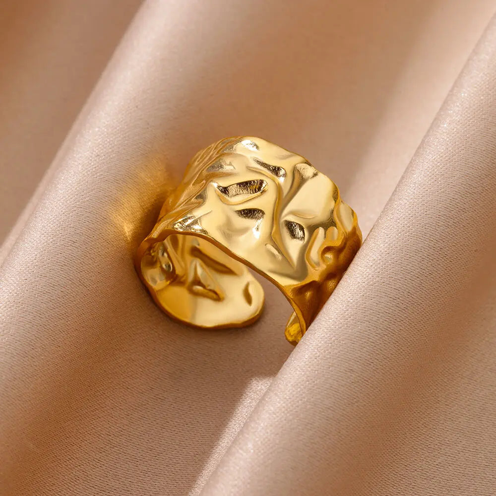 316L Stainless Steel Rings for Women Gold Color Multilayer Geometric Open Ring Vintage Waterproof Wedding Aesthetic Jewelry Gift
