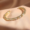 Yupsk Shiny Zircon Hollow Rectangle Link Cuff Bangle Bracelet for Women Luxury Wedding Party Jewelry Women's Gift
