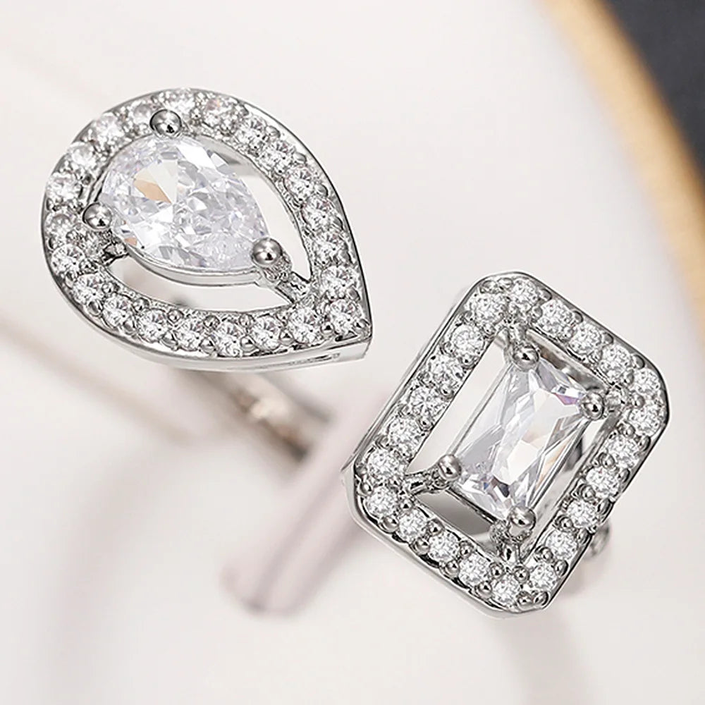 925 Sterling Silver Sparkling Zircon Water Drop Square Geometry Adjustable Rings for Women Gift Party High Quality Fine Jewelry