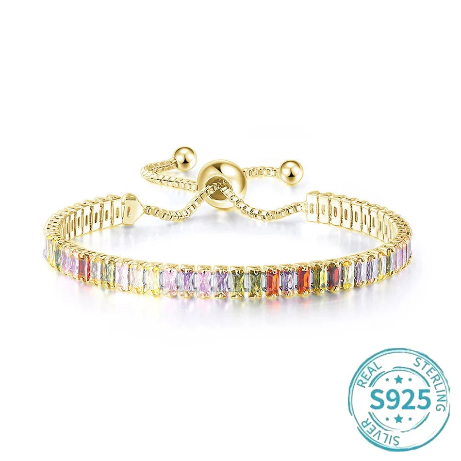 ALIZERO S925 Sterling Silver Bracelet Original Multicolor Zirconia Tennis Bracelets For Women Fashion Luxury Charm Jewelry