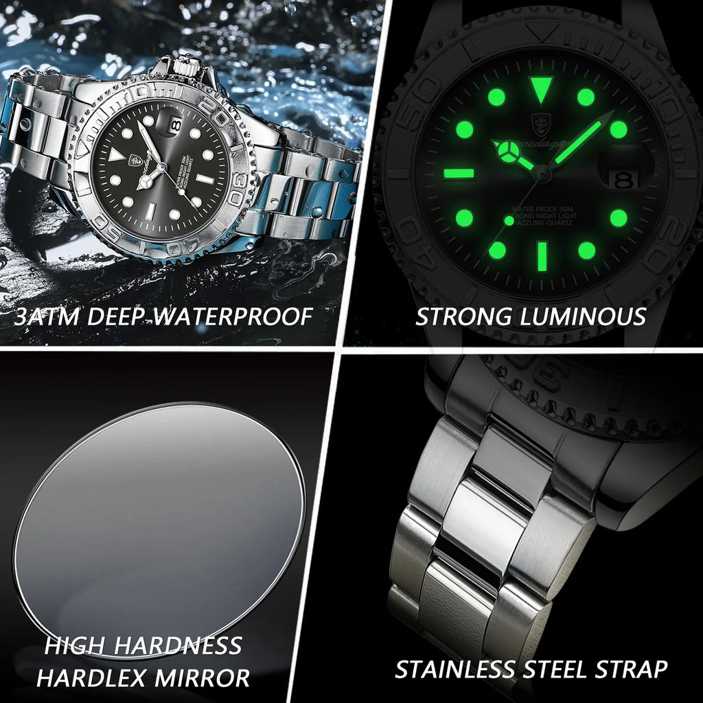 POEDAGAR Top Luxury Man Watch Waterproof Luminous Date Men Watch Stainless Steel Male Clock Sports Fashion Men's Quartz Watches