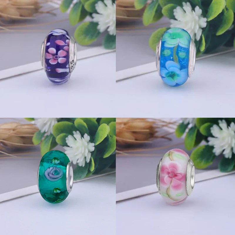 Newest European Colorful Lampwork Glass Beads Murano Aolly Charm Necklace Bracelets Bangle DIY Women Girls Jewlelry