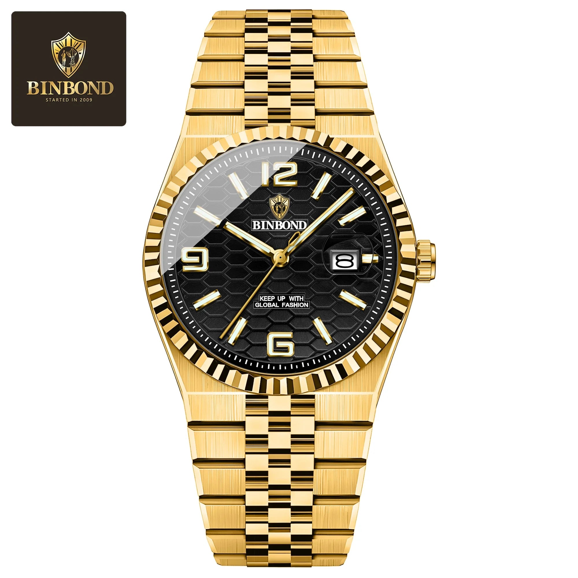 BINBOND High Quality Original Men Clock Waterproof Luminous Date Luxury Man Watch Stainless Steel Quartz Men's Watches Male