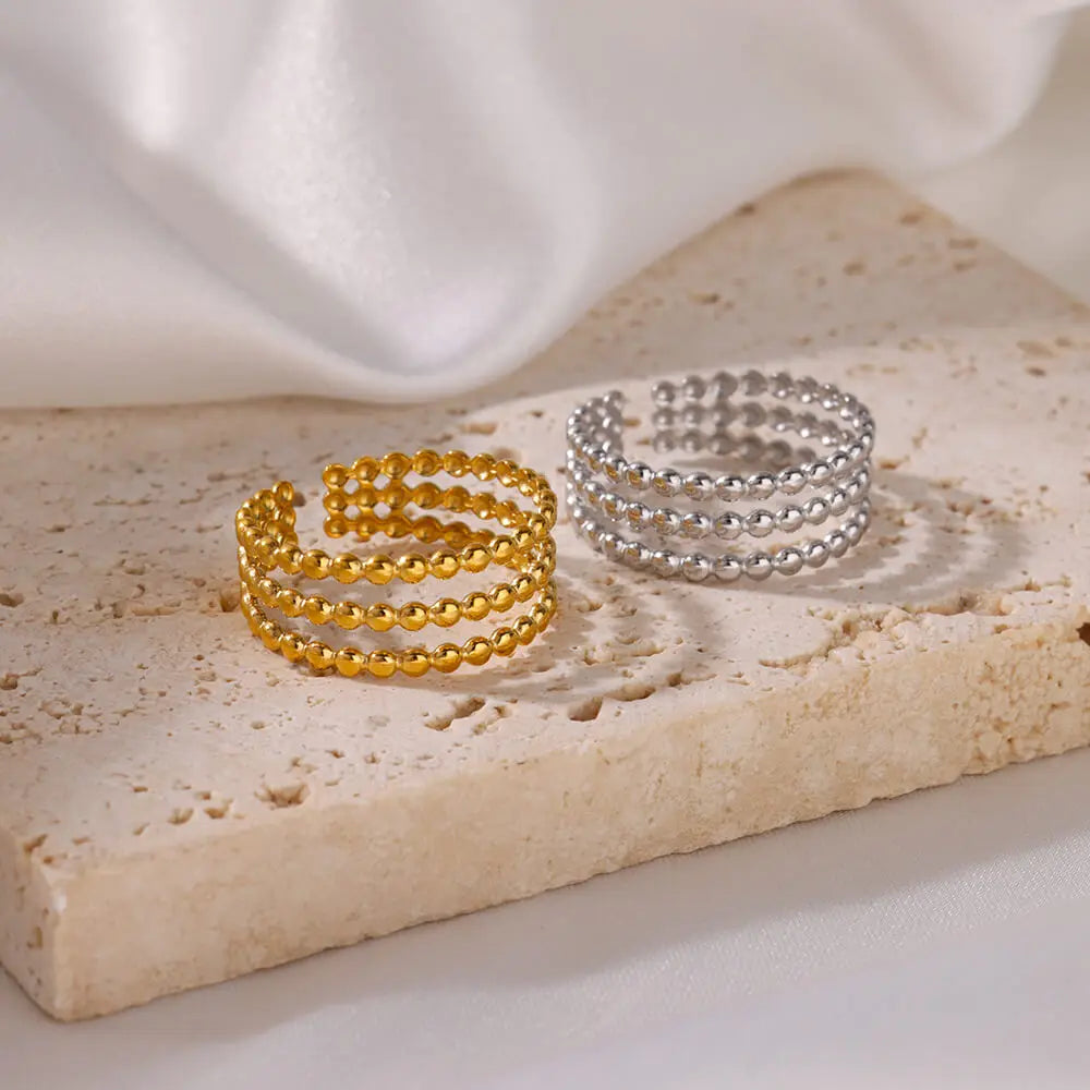 Cute Multilayered Beads Chain Ring For Women Stainless Steel Gold Color Minimalist Finger Ring 2024 Trend Wedding Jewelry Gift