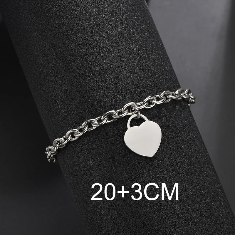 Bluelory Personalized Bracelet For Men  Women Stainless Steel Multi Styles Blank Nameplate Heart Bracelet  Party Jewelry Gift