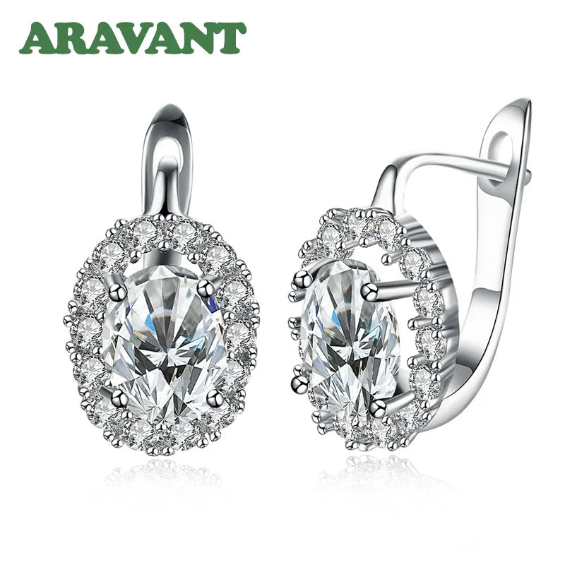 925 Silver Green/White Zircon Drop Earring For Women Wedding Jewelry