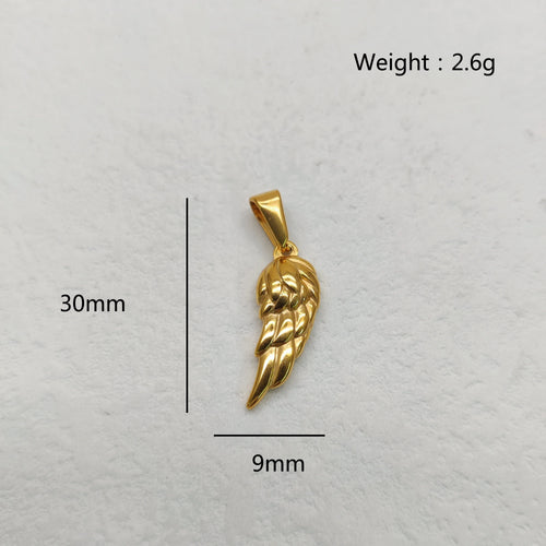 18K Gold Plated Angel Wing Pendant Necklace - Vintage Feather Design for Men, Stainless Steel Chain Jewelry Gift