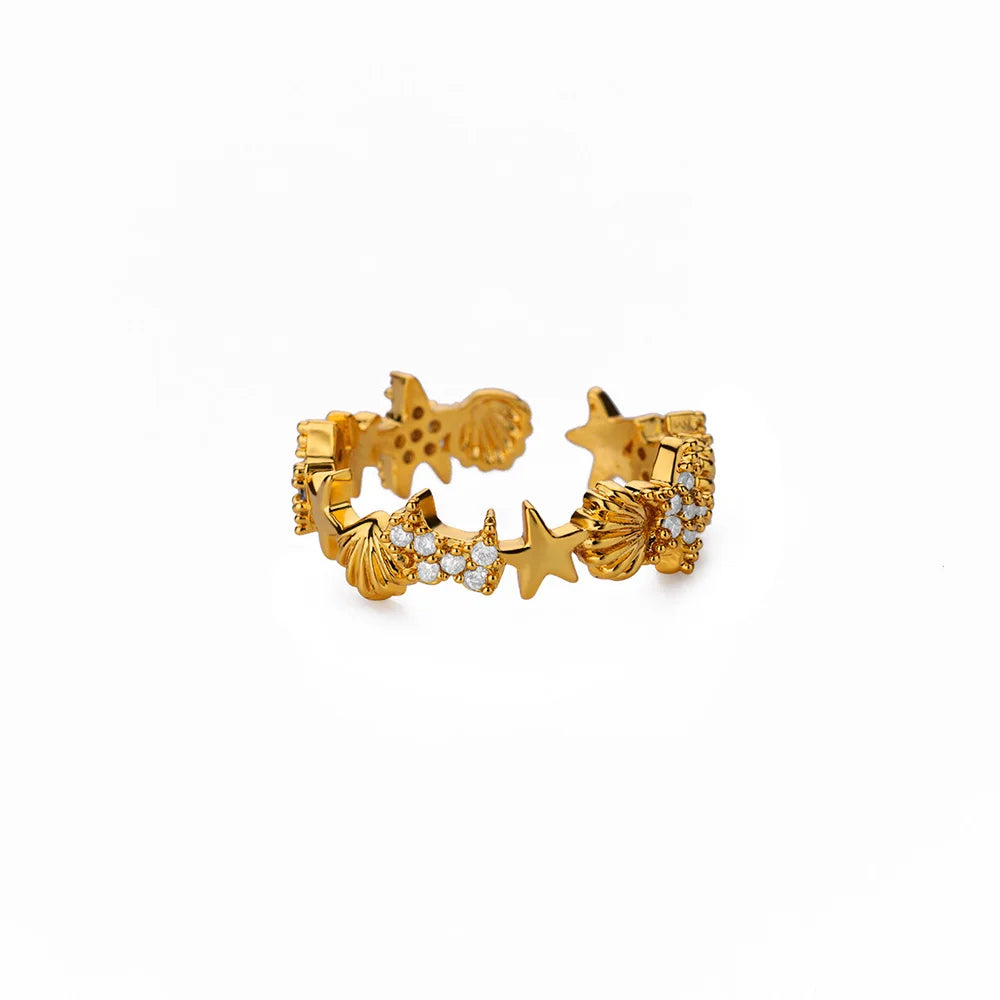 316L Stainless Steel Starfish Shell Rings for Women Gold Color Open Finger Ring Femme Trendy Summer Vacation Ocean Jewelry Gift