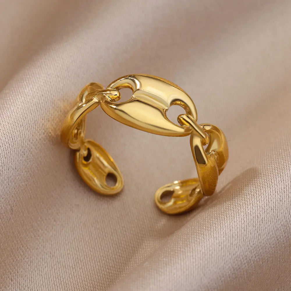 316L Stainless Steel Rings for Women Gold Color Multilayer Geometric Open Ring Vintage Waterproof Wedding Aesthetic Jewelry Gift