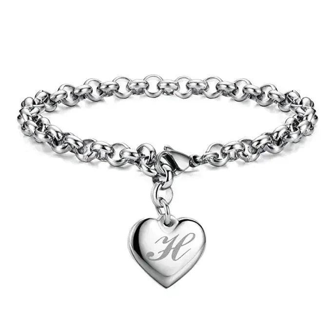 925 Sterling silver Fine 26 Letter women men chain Bracelet Charm Heart Cute wedding Personality Jewelry lady gift party 20cm