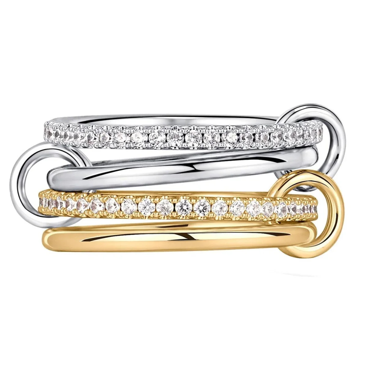 A Niche Two-Color Four-Ring Copper Jewelry Ring, Hypoallergenic, Ins Style, Stacking Artifact, Suitable For Young Women
