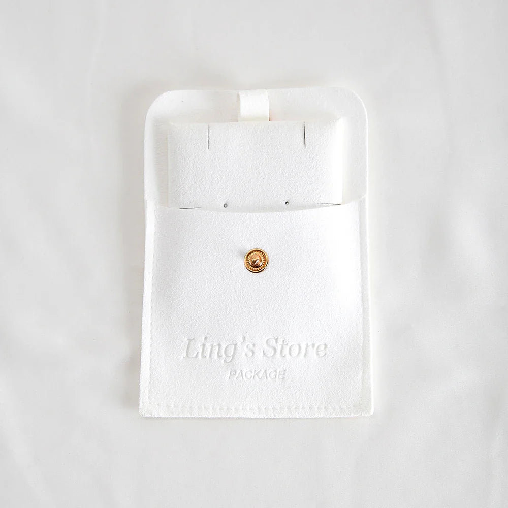 20/50/100Sets Personalized Logo Jewelry Microfiber Snap Bag 8x8cm Button Pouch Insert Luxury 6x6cm Cards Can Debossed Print Name