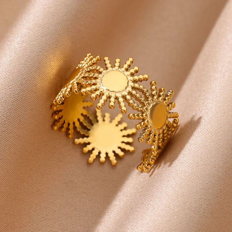 Anti-Stress Rotating Beads Rings for Women Men Gold Color Stainless Steel Double Smooth Beads Finger Ring Party Jewelry Gift