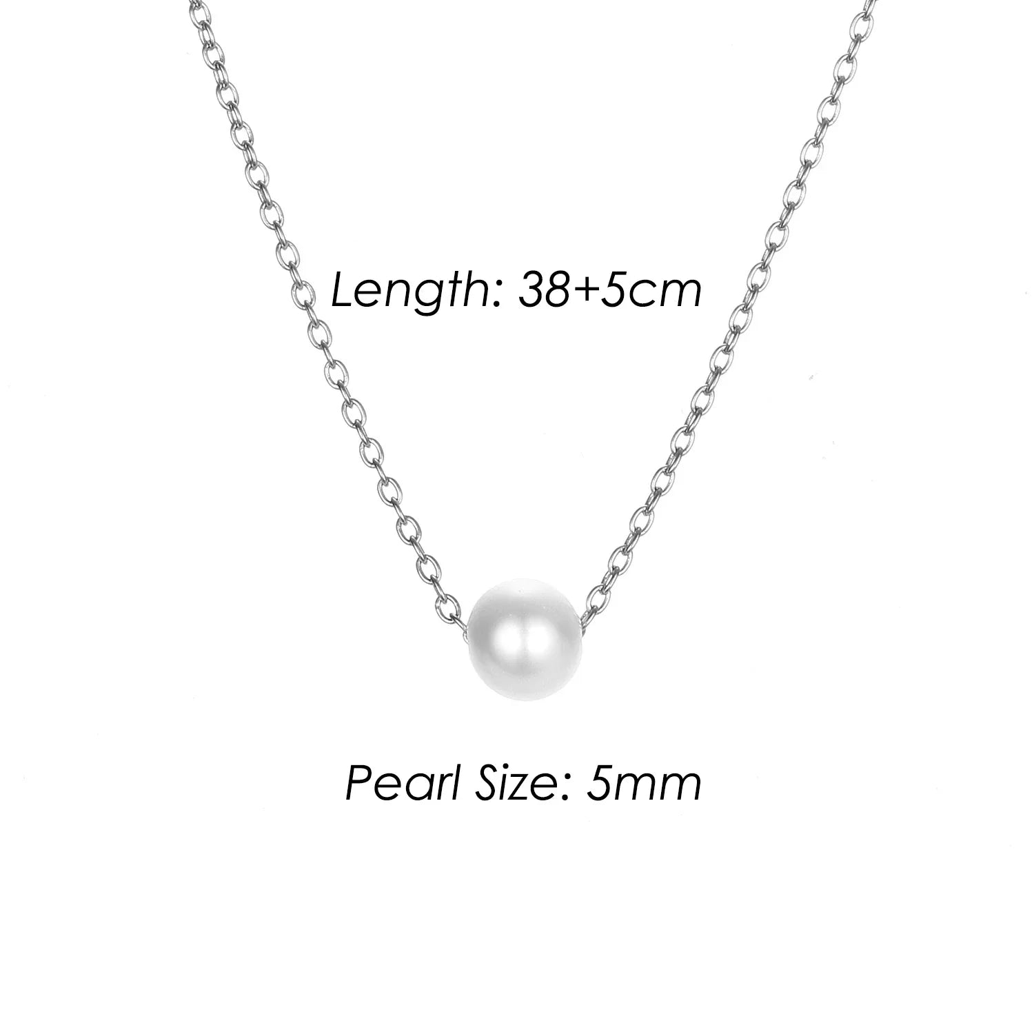4MM Simulated-pearl Pendant Necklace for Women Dainty Stainless Steel Gold Color Necklace Women